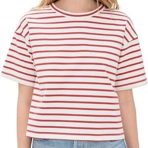 2 Madewell striped short-sleeve cropped t-shirts—red and white + black and white